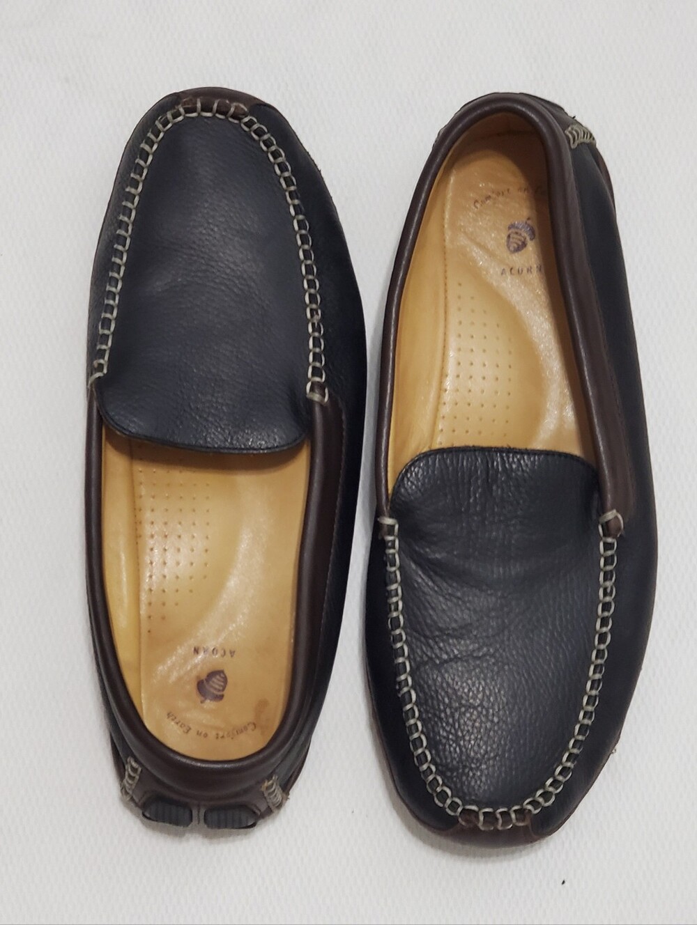 Acorn Pebbled Leather Driving Loafer Black Brown Size 13